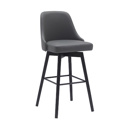 Armen Living Sicily 30in Swivel Black Wood Bar Stool in Gray Faux Leather LCSIBABLKGRY30