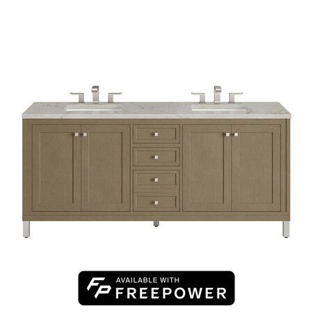 James Martin Vanities Chicago 72 in. Double Vanity, Walnut Whisper, w/ 3 CM Victorian Silver Silestone Top 503-V72-WLW-FVSL