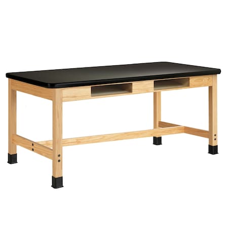 Diversified Spaces Wooden Leg Tables with Compartments, Oak, Wood Frame, 60 in W, Black C790LBBK30L