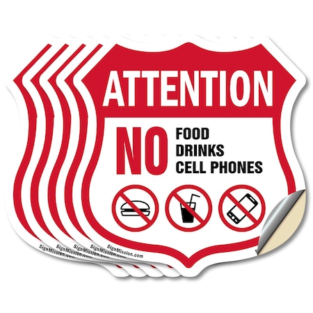 Signmission Property Shield Sign No Food No Drinks N, 4 inch X 4 inch, Vinyl Decal, 5PK SHI-D-5PACK-4-455