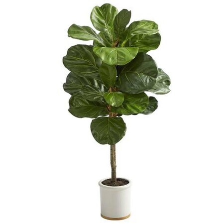 Dare2Decor 3.5 ft. Fiddle Leaf Artificial Tree in White Ceramic Planter DA3077432
