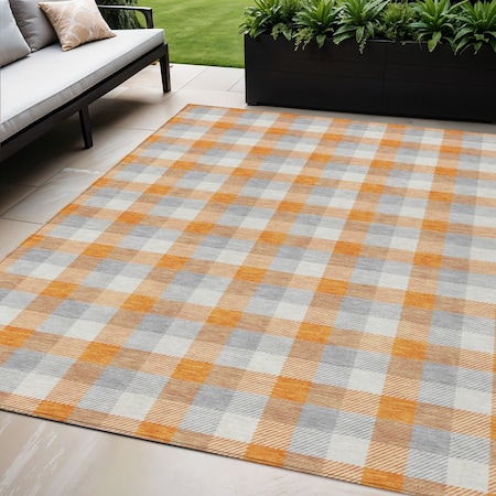 Homeroots 5' X 8' Orange Gray And Beige Plaid Washable Indoor Outdoor Area Rug 601417