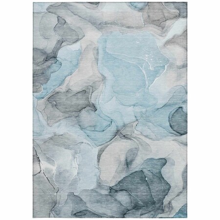 Homeroots 3' X 5' Teal Abstract Washable Non Skid Indoor Outdoor Area Rug 559535
