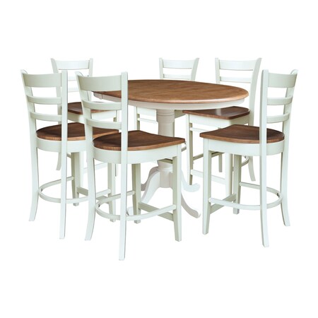 Whitewood Industries Rectangular Fixed Top Extension Pedestal Dining Table W/ 6 Counter Height Stools, 36 in W, 48 in H K79-36RXT-6B-S6172-6