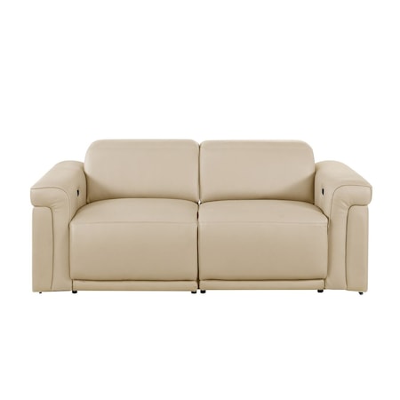 Homeroots 73in Cream and Black Italian Leather Power Reclining Loveseat 720482