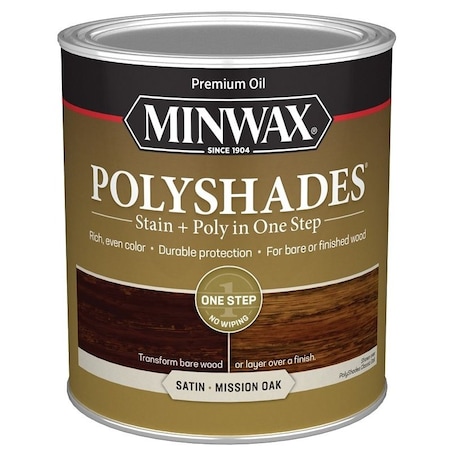 Minwax PolyShades 613850444 Wood Stain and Polyurethane, Satin, Mission Oak, Liquid, 1 qt, Can 61385