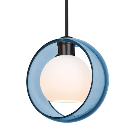 Besa Lighting Besa Mana Stem Pendant, Trans. Blue/Opal, Black Finish, 1x 9W LED 1TT-MANABL-LED-BK