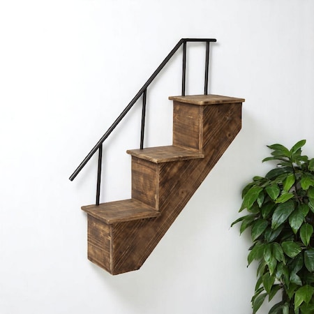 Homeroots 11" Brown Metal And Solid Wood Novelty Wall Mounted Accent Shelf 608662