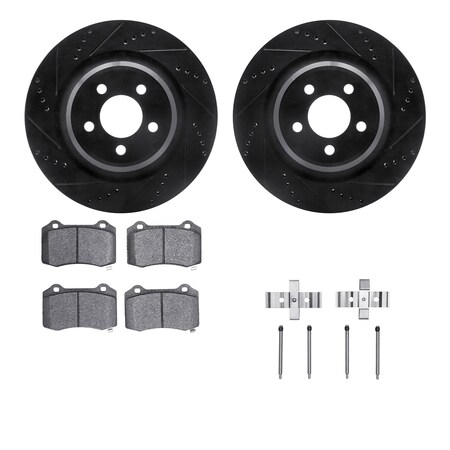 Dynamic Friction Co DFC Brake Rotor Drilled & Slotted - Black- w/Ultimate Duty Brake Pad & HW Kit 8412-39002