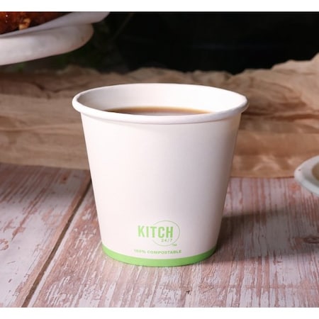 Kitch 24/7 Disposables White Compostable Squat Paper Hot Cup, 8 Ounce, 1000PK KC-SC08-90W