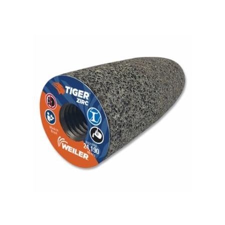 Weiler Tiger Grinding Cone, 1.5 in dia x 2-1/2 in Thick x 5/8 in-11 Arbor, 20 Grit, Zirconia, 12PK 804-68304