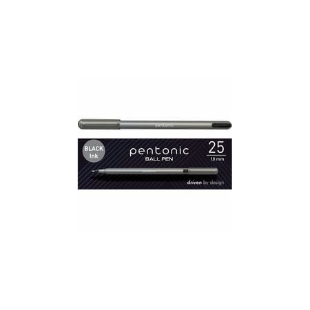 Pentonic Ballpoint Pen Set, 1 mm Pen Point, Black Ink, Nickel Silver Tip, 48PK PEN12128