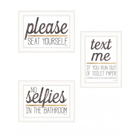 Homeroots Set Of Three Toilet Humor 1 White Framed Print Wall Art, 3PK 408220