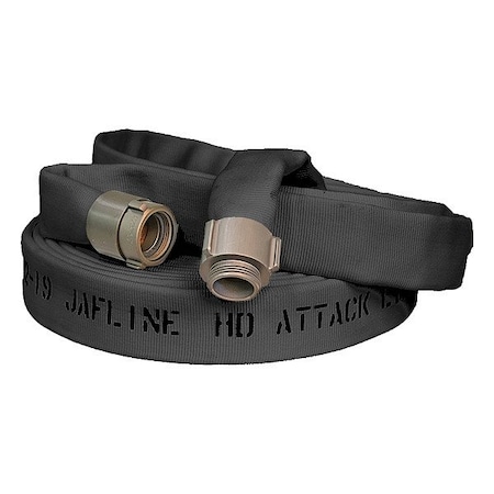 Jafline Hd Fire Hose, Double Jacket, 1 1/2 in Hose Inside Dia., Polyester Hose Tube, Male x Female Fitting A HD150L050-NP150