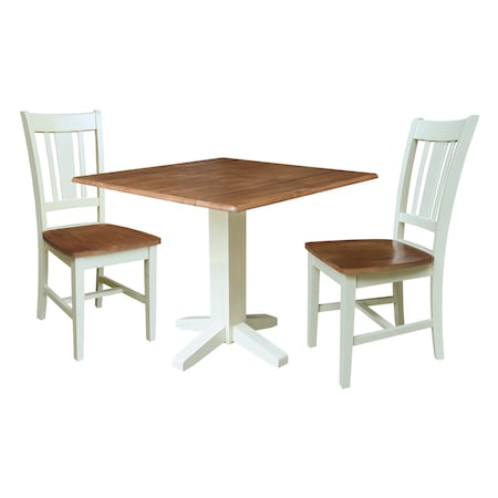 Whitewood Industries Rectangular Drop Leaf Dining Table W/ 2 Chairs, 36 in W, 30 in L, 36 in H, Parawood, Hickory/Shell K79-36SDP-C10-2