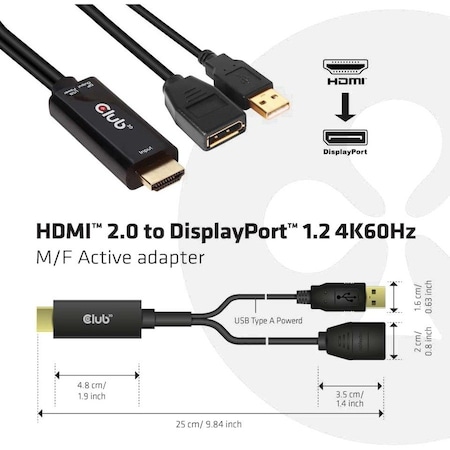 Club 3D B.V HDMI TO DISPLAYPORT 1.2 ACTIVE ADAPTER WHICH TRANSMITS A HDMI SIGNAL INTO A DISP CAC-1331