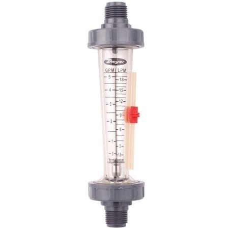 Dwyer Instruments Polycarbonate flowmeter, range 0.8-8 GPM (3-30 LPM) water, 1/2" male NPT, 316 SS float. LFMC-09-A2