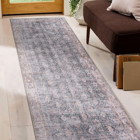 World Rug Gallery Vintage Inspired Bordered Machine Washable Runner Rug 2 ft 6 in x 7 ft Charcoal 6037CHARCOAL2X7