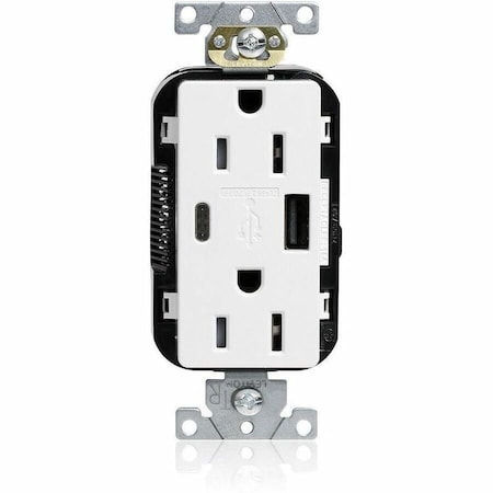 Leviton USB Receptacle, 15 A, 1/2 hp, White, PBT M56AC-W