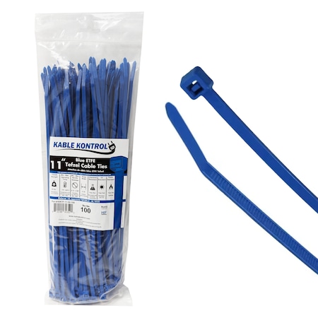 Kable Kontrol ETFE Tefzel Cable Zip Ties, 11 in L, 2.99 in Max Bundle Dia., Blue, 50 lbs Strength, 100 PK KKTF-11-50-100