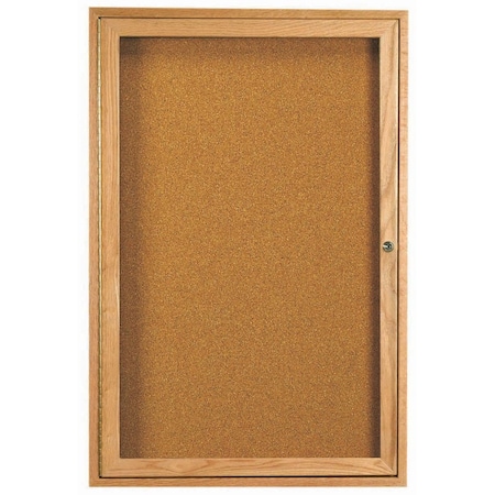 Aarco Enclosed Bulletin Board Red Oak Frame w/ a High Gloss Clear Lacquer Finish, 24''Hx18''W OBC2418R