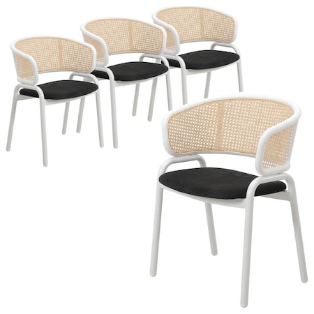 Leisuremod Ervilla Dining Chair with White Powder Coated Steel Legs and Wicker Back, Black, 4PK ECW-20BL4