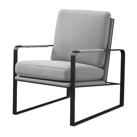 Homeroots 35" Light Gray and Black Velvet And Metal Lounge Chair 554180