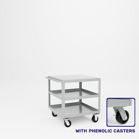 Pucel Heavy Duty Shop Truck, 30 in W x 30 in D x 33.5 in H, Three Shelves, Push Handle, Light Blue 3030-DT-3P