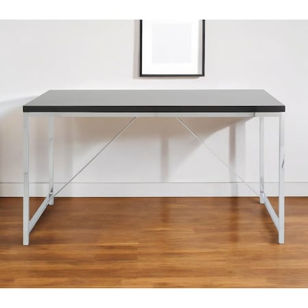 Homeroots 54" Black and Silver Wood and Stainless Steel Writing Desk 544278