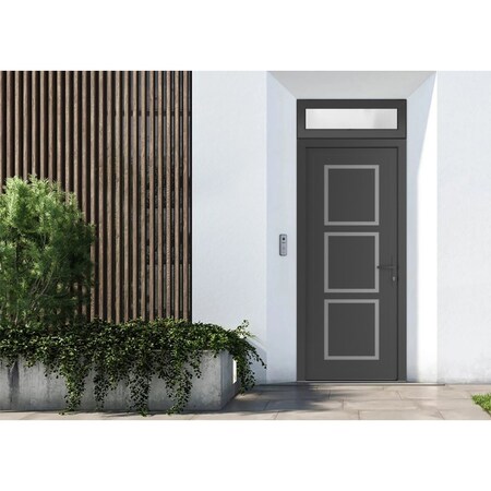 Vdomdoors Front Exterior Prehung Metal-Plastic Door, Manux 8661 Antracite Grey, Top Sidelite Transom, Office MANUX8661EXD-ANT-W36xH80+14-LH