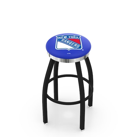 Holland Bar Stool Co 36" Blk Wrinkle New York Rangers Swivel Bar Stool, Chrome Ring L8B2C36NYRang