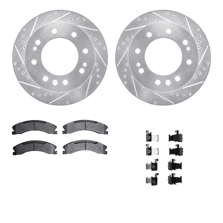Dynamic Friction Co DFC Brake Rotor - Drilled & Slotted - Silver- Heavy Duty Brake Pad includes Hardware 7412-48043
