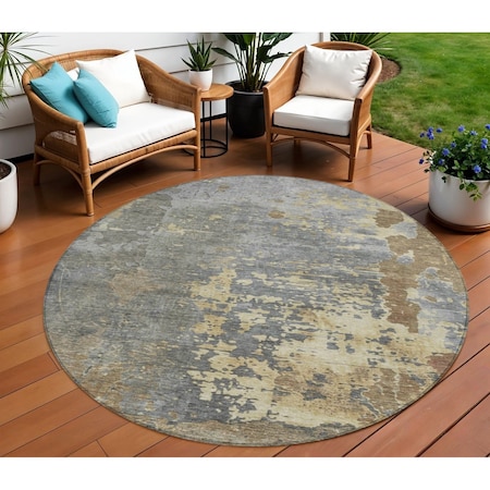 Homeroots 8' Taupe Gray And Beige Round Abstract Washable Indoor Outdoor Area Rug 618246
