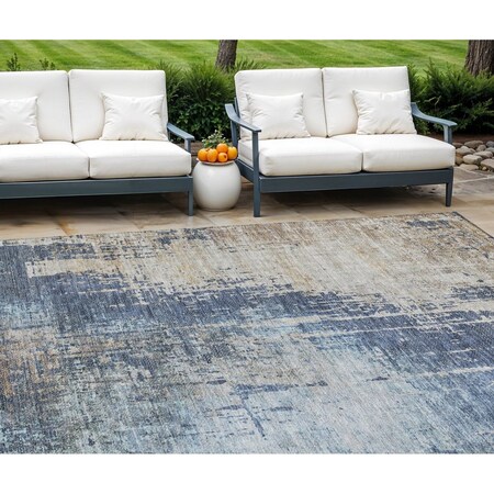 Homeroots 8' X 10' Navy Blue And Taupe Abstract Washable Indoor Outdoor Area Rug 587245