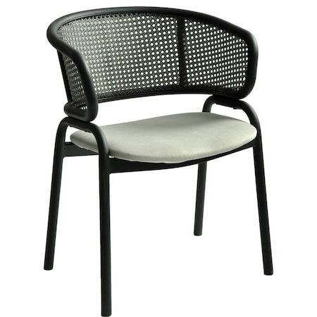 Leisuremod Ervilla Dining Armchair in Black Steel Frame with Black Wicker Back and Grey Seat ECBL-20BL-GR