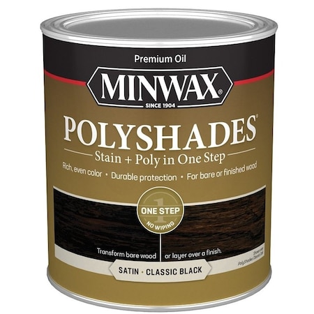 Minwax 613950444 Waterbased Polyurethane Stain, Satin, Liquid, Classic Black, 1 qt, Can 61395