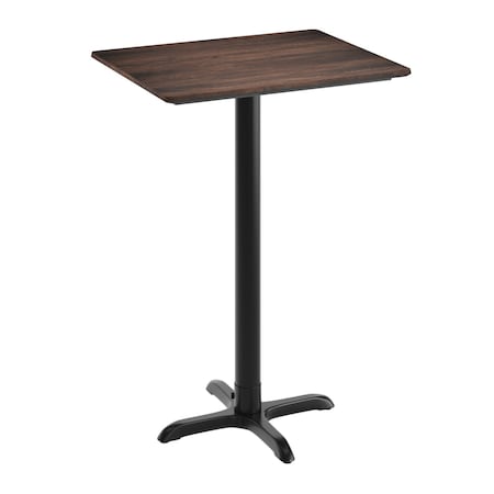 Flash Furniture 30" x 24" Tabletop, Seamless Surface Technology, Dark Brown with 22x22 Black Bar Height X-Base ST-REC2430-WBR-T2222B-GG