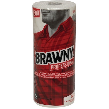 Brawny Dry Wipe Roll, Brawny D300, Poly Wrap, 60 ft, Double Recreped (DRC), 9 1/4 in x 11 in, White, 20 Pk 20085