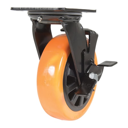 Vestil Polyurethane Swivel With Brake Caster 6 In. Diameter x 2 In. Width 836 lb Orange/Black CST-BN-6X2PUP-SWB