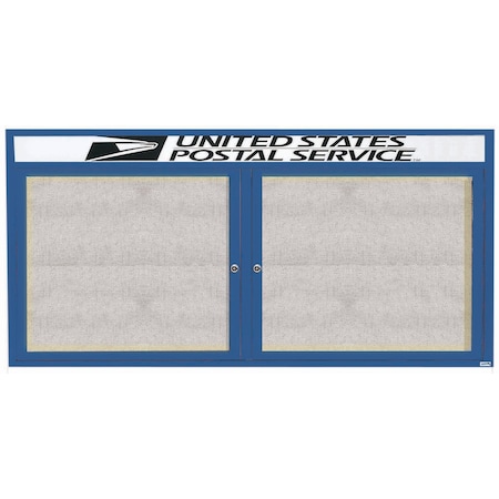 Aarco Illuminated Outdoor Enclosed Bulletin Board w/ Al Frame Header, Powder Coated Blue, 36''Hx72''W ODCC3672RHIB