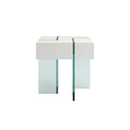 Homeroots 22" White And Clear Wood And Glass Square Sled End Table 554644