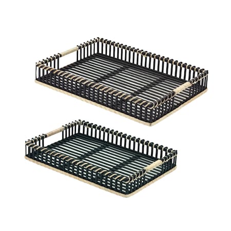 Homeroots Set of Two Black Rectangular Solid Wood Serving Tray With Handles 516320