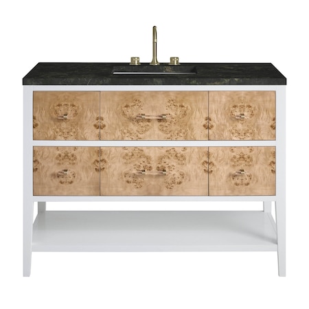 James Martin Vanities Olena 48" Single Vanity, Light Mappa Burl and Polished White, w/ 3 CM Phantome Eclos Top D804-V48-LMB-3PHT