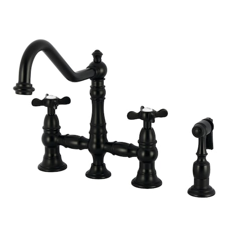 Kingston Brass Bridge Kitchen Faucet with Brass Sprayer, Matte Black KS3270BEXBS