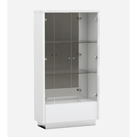 Homeroots 50in White and Silver Wood Curio Cabinet With Two Doors And One Drawer 366266