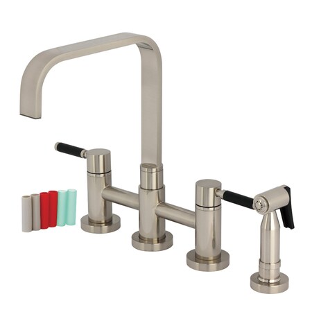 Kingston Brass Bridge Kitchen Faucet with Brass Sprayer, Brushed Nickel KS8258DKLBS