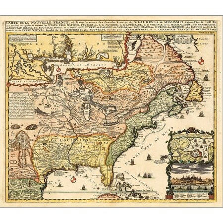 Homeroots Vintage 1718 Map Of New France Unframed Print Wall Art 391943