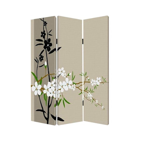 Homeroots 72" Beige Canvas Folding Three Panel Screen Room Divider 274629