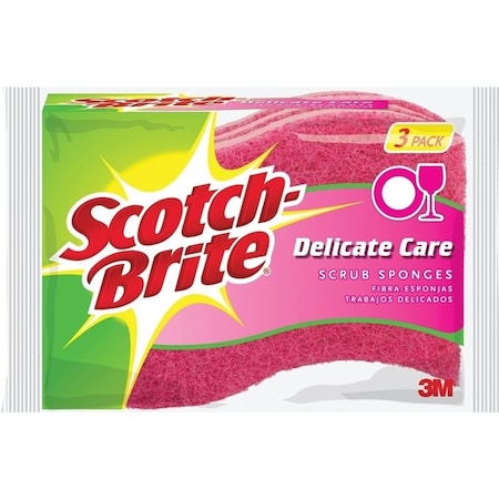 Scotch-Brite Scrub Sponge, 4.4 in L, 2.6 in W, 0.8 in Thick, Cellulose, Pink DD-3