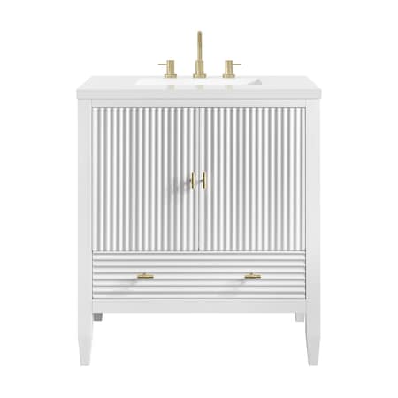 James Martin Vanities Myrrin 30" Single Vanity, Bright White w/ 3 CM White Zeus Silestone Top 485-V30-BW-3WZ